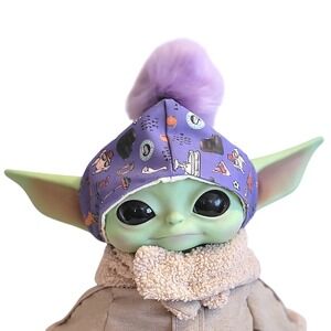 Friends Hat for 11" Baby Yoda Grogu doll purple faux fur pompom Central Perk cap